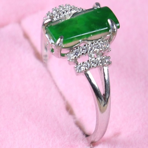 925 Silver Cert'd Icy Green 100% Natural A Jade jadeite Adjustable Ring 戒指 - Picture 5 of 8